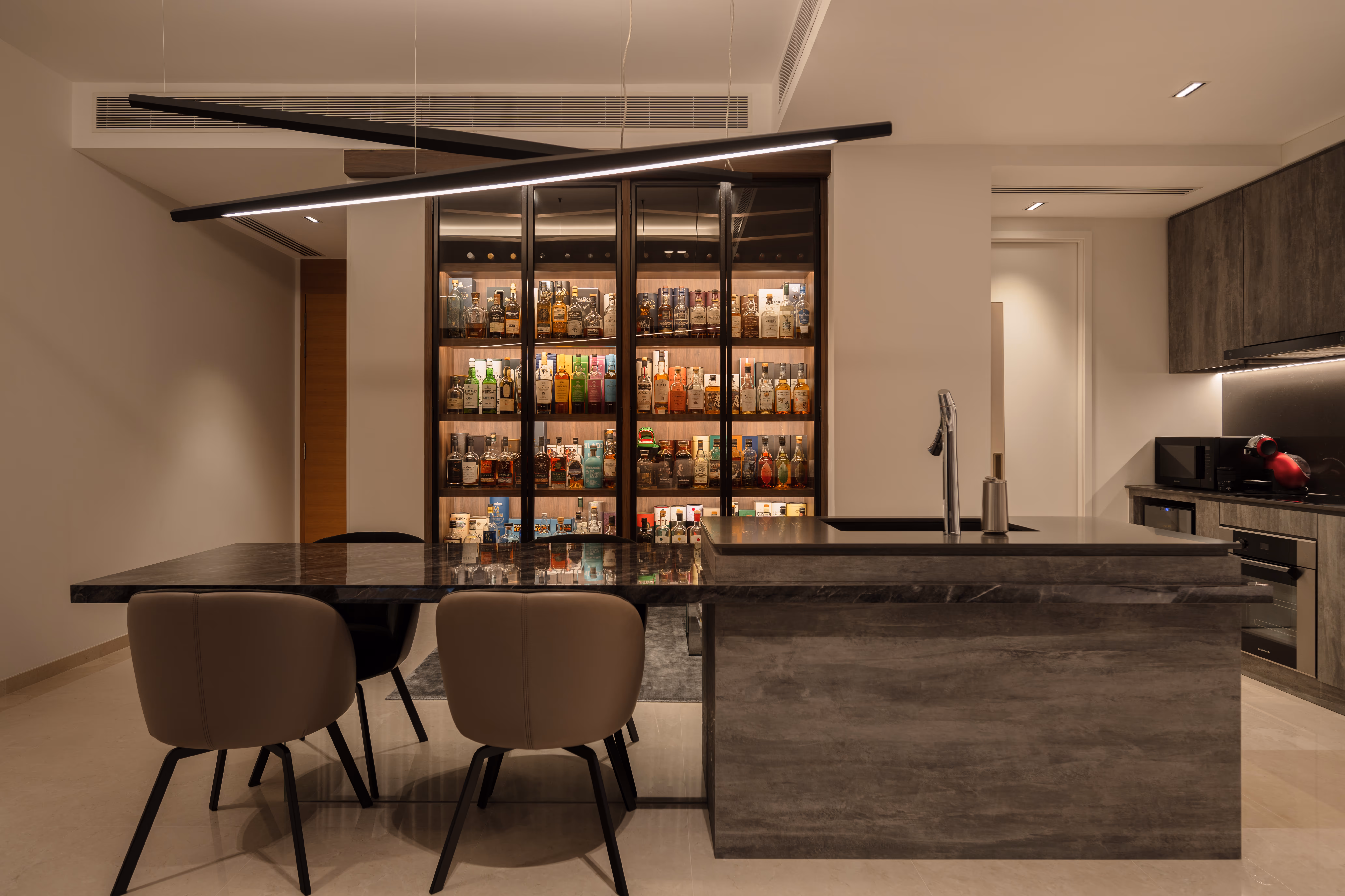 Passageway of Concourse Skyline 001 with LED strip lighting and glossy floor tiles